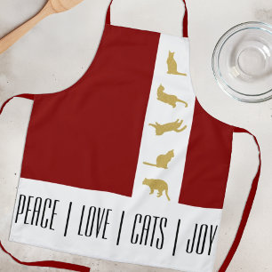 Modern Red White Gold Cat Lover Christmas Apron