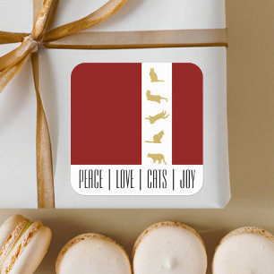 Modern Red White Gold Cat Lover Christmas Square Sticker