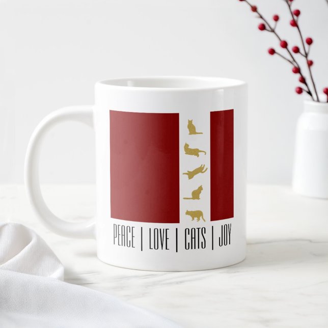 Modern Red White Gold Christmas Cat Large Coffee Mug (Creator Uploaded)