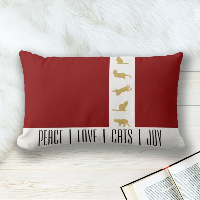 Modern Red White Gold Christmas Cat Lumbar Cushion (Creator Uploaded)