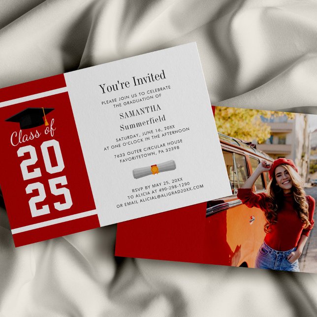 Modern Red White Grad Photo Graduation 2026 Invitation (Modern Red White Grad Photo Graduation 2025 Invitation)