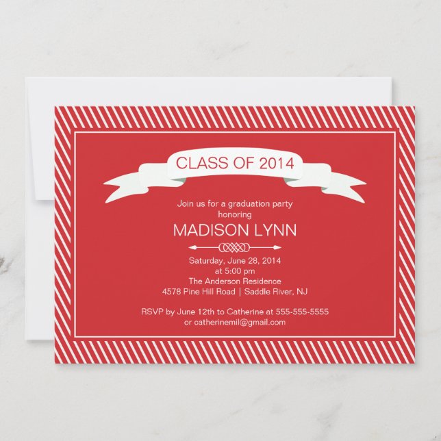 Modern Red White Graduation Party Invitation (Front)