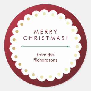 Modern Red White Green Gold Merry Christmas Classic Round Sticker