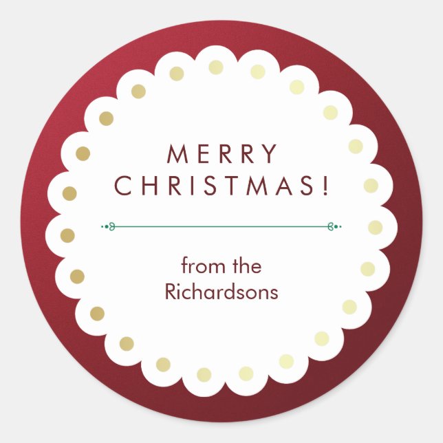 Modern Red White Green Gold Merry Christmas Classic Round Sticker (Front)