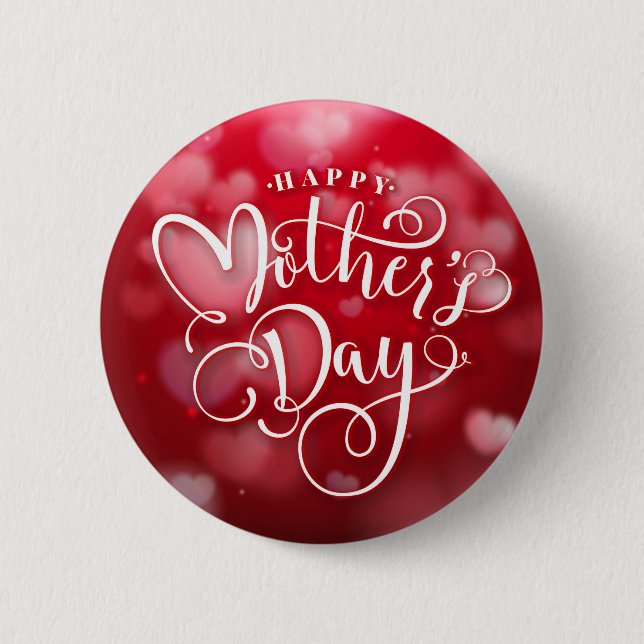 Modern Red White Hearts Happy Mother`s Day 6 Cm Round Badge (Front)