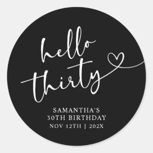 Modern Red White Hello 30th Birthday Classic Round Sticker