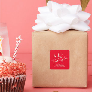 Modern Red White Hello 30th Birthday Square Sticker