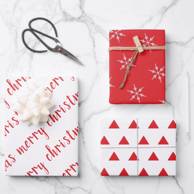 Modern Red White Merry Christmas Wrapping Paper Sheet (Front)