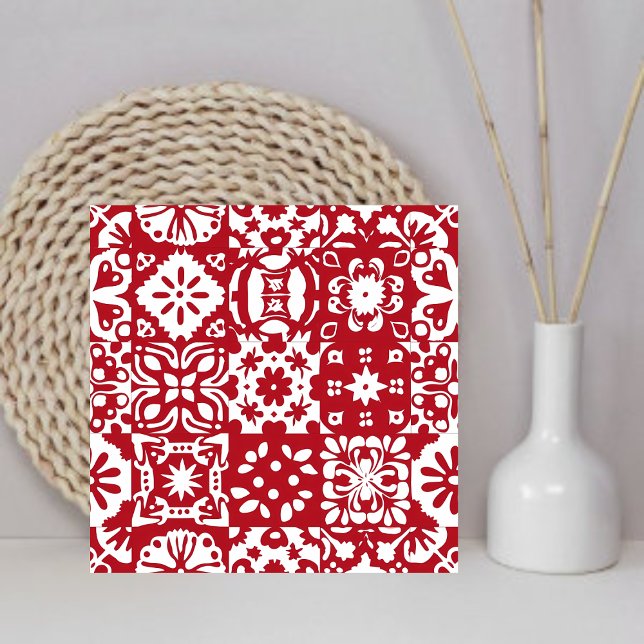 Modern Red & White Mexican Portuguese Home Decor Tile (Creator Uploaded)