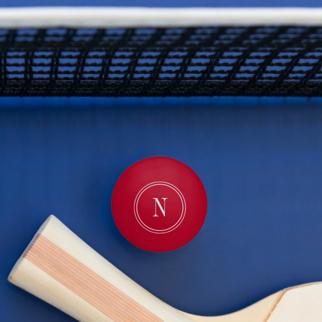 Modern red &white monogram initial ping pong ball (Table)