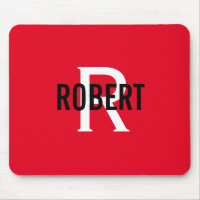 Modern red white monogram men name mouse pad