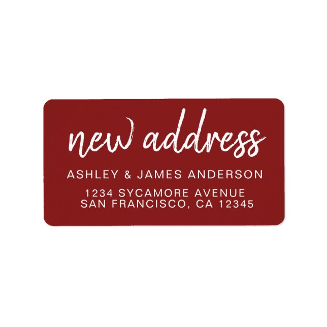 Modern Red White New Address Label (Front)