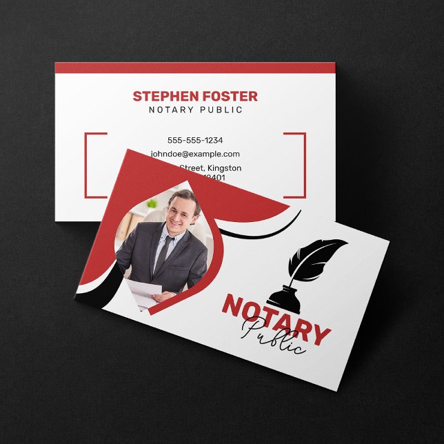 Modern Red & white Notary Public & Loan Signing Business Card (Creator Uploaded)