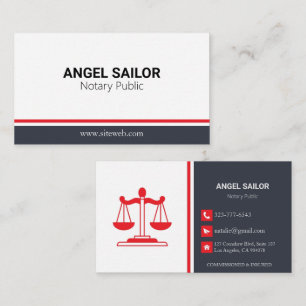 Modern Red & white  Notary Public Services Busines Calling Card