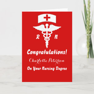 Modern Red & White Nurse Graduation Congratulation Card
