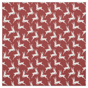 Modern Red White Reindeer Christmas Pattern Fabric