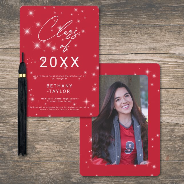 Modern Red & White Sparkle Graduation Announcement (Modern Red & White Sparkle Graduation Announcement)