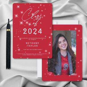Modern Red & White Sparkle Graduation Announcement