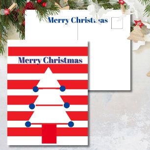 Modern Red & White Striped Christmas Tree Holiday  Postcard
