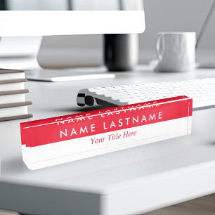 Modern Red White Stylish Simple Modern Minimalist Nameplate