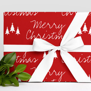 Modern Red White Trees Pattern Merry Christmas Wrapping Paper