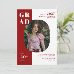 Modern Red & White Typography Photo Graduation Invitation
