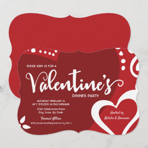 Modern Red white Valentine Dinner party invitation