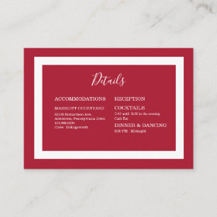 Modern Red & White Wedding Details Enclosure Card