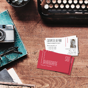 Modern Red White with Monogram and Photo Stylish Business Card