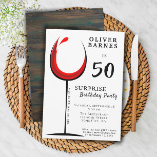 Modern Red Wine 50th Birthday Surprise Party Invitation