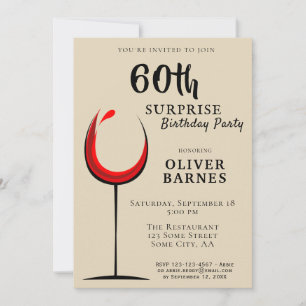Modern Red Wine 60th Birthday Surprise Party Invitation