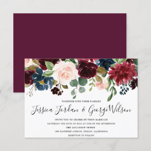 Modern Red Wine Burgundy Watercolor Wedding Invite
