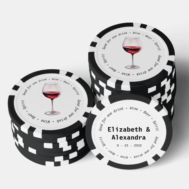 Modern Red Wine Drink Voucher Wedding Poker Chips (Stack)