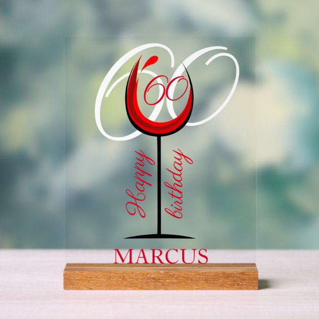 Modern Red Wine Glass 60th Birthday Acrylic Sign (Neutral)