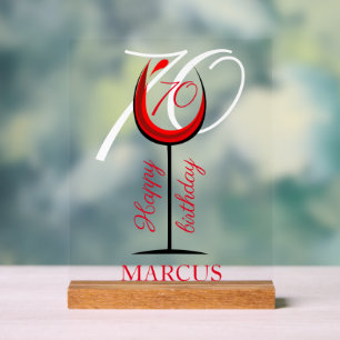 Modern Red Wine Glass 70th Birthday Acrylic Sign