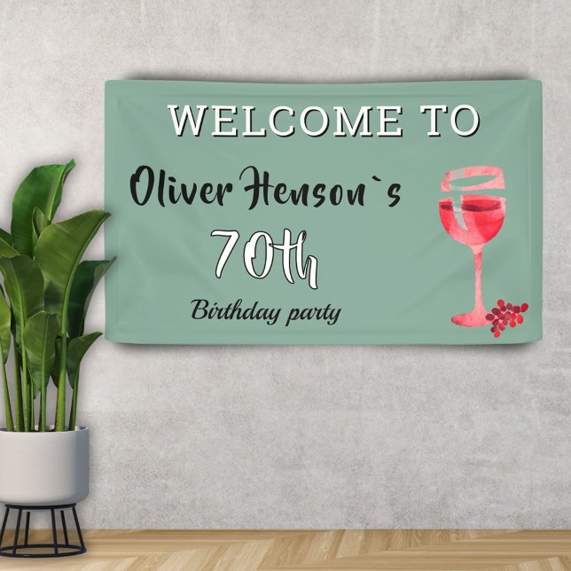 Modern Red Wine Glass 70th Birthday Party Banner (Creator Uploaded)