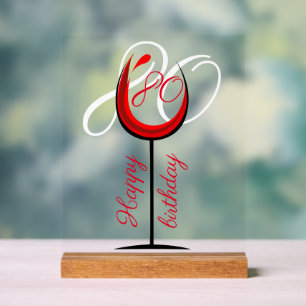 Modern Red Wine Glass 80th Birthday Acrylic Sign