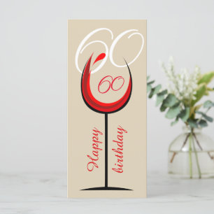 Modern Red Wine Glass Script 60th Birthday Card
