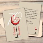Modern Red Wine Glass Script 70th Birthday  Card<br><div class="desc">Modern Red Wine Glass Script 70th Birthday Card. The design has an abstract red wine glass with an age in it. Personalise with your text on the backside. Great for a woman or a man who celebrates the seventieth birthday.</div>