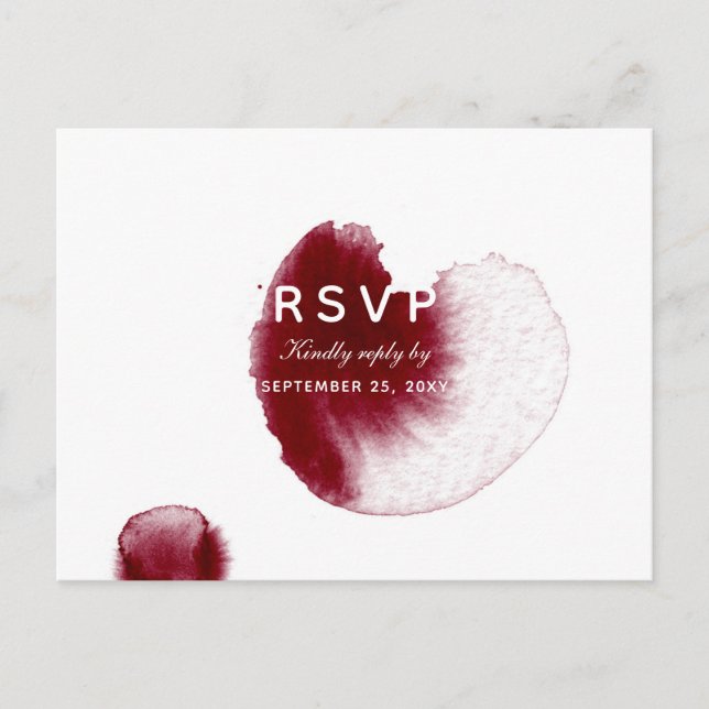 Modern Red Wine Spill Watercolor RSVP Postcard (Front)
