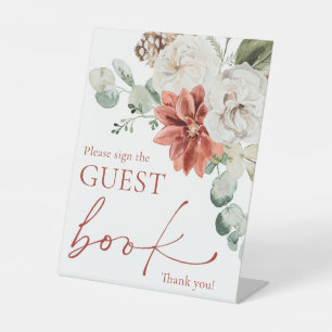 Modern Red Winter Christmas Guest Book Sign