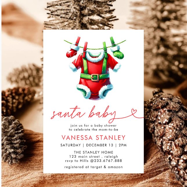 Modern Red Winter Christmas Santa Baby Shower Invitation (Creator Uploaded)