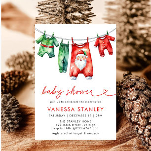 Modern Red Winter Christmas Santa Baby Shower Invitation