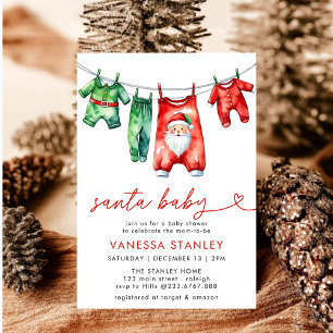 Modern Red Winter Christmas Santa Baby Shower Invitation
