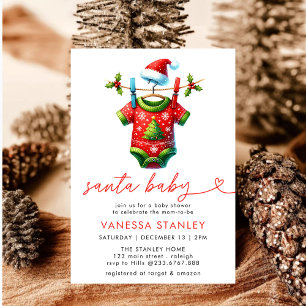 Modern Red Winter Christmas Santa Baby Shower Invitation