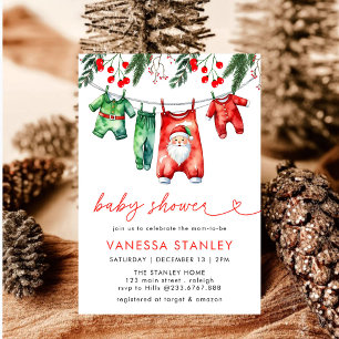 Modern Red Winter Christmas Santa Baby Shower Invitation