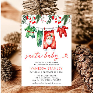 Modern Red Winter Christmas Santa Baby Shower Invitation