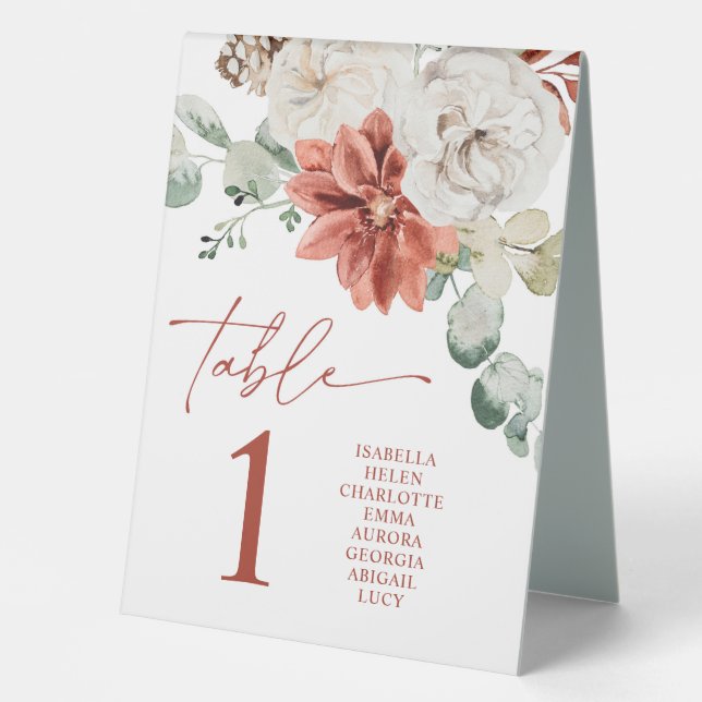 Modern Red Winter Christmas Table Number Card (Front)