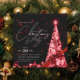 MODERN Red Winter Christmas Tree Bow Party Invitation