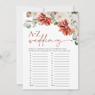 Modern Red Winter Wedding A-Z Bridal Shower Game Invitation